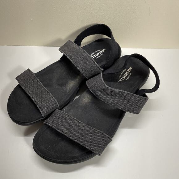 Merrell Blackout Sandals Shoes Women's Sz 9 Black Slip On Flat Heel Air Cushion - Picture 1 of 12